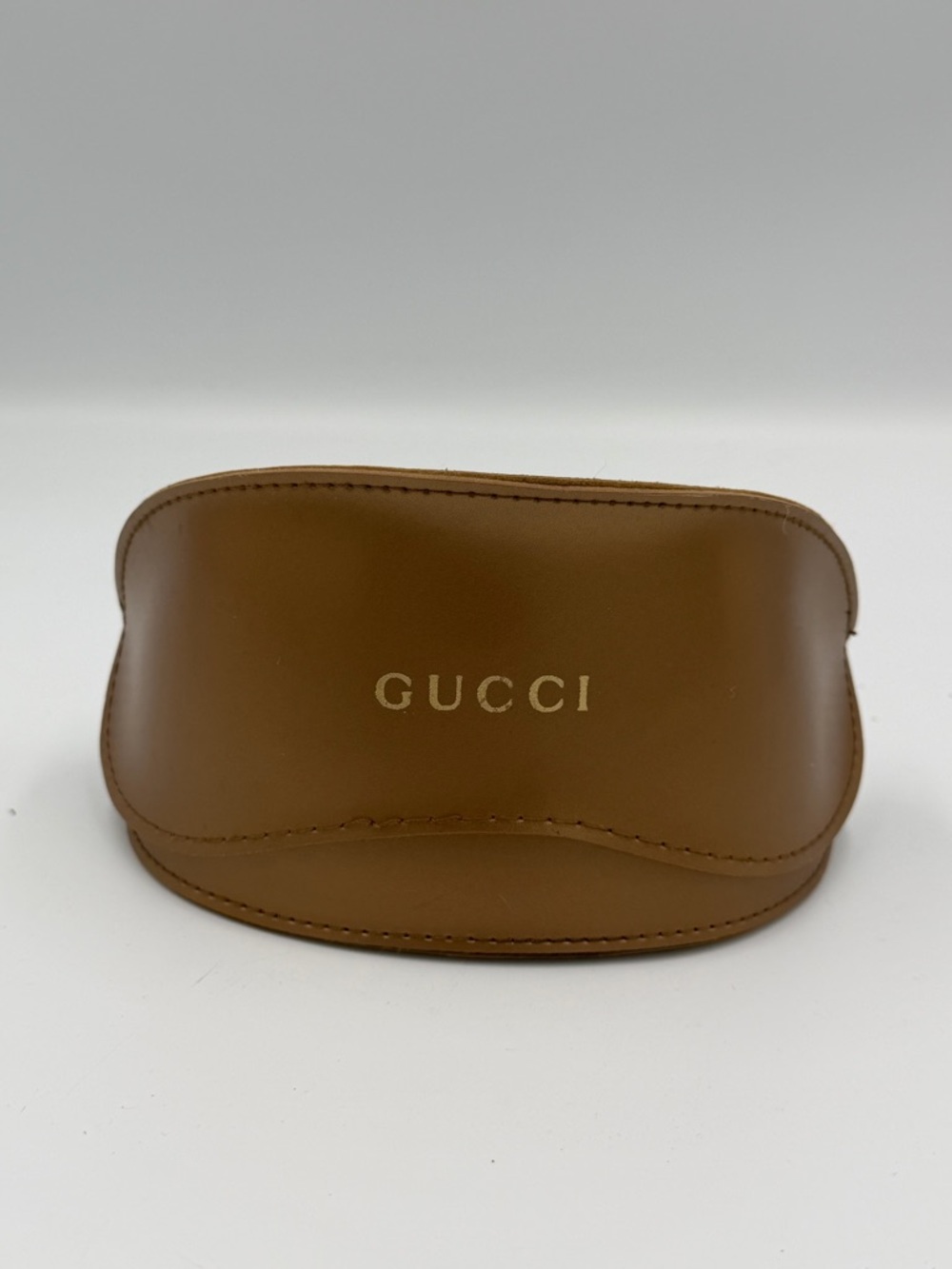 (Pre-Own)Gucci Tan Leather Sunglasses Case with Gold Logo (Case Only)